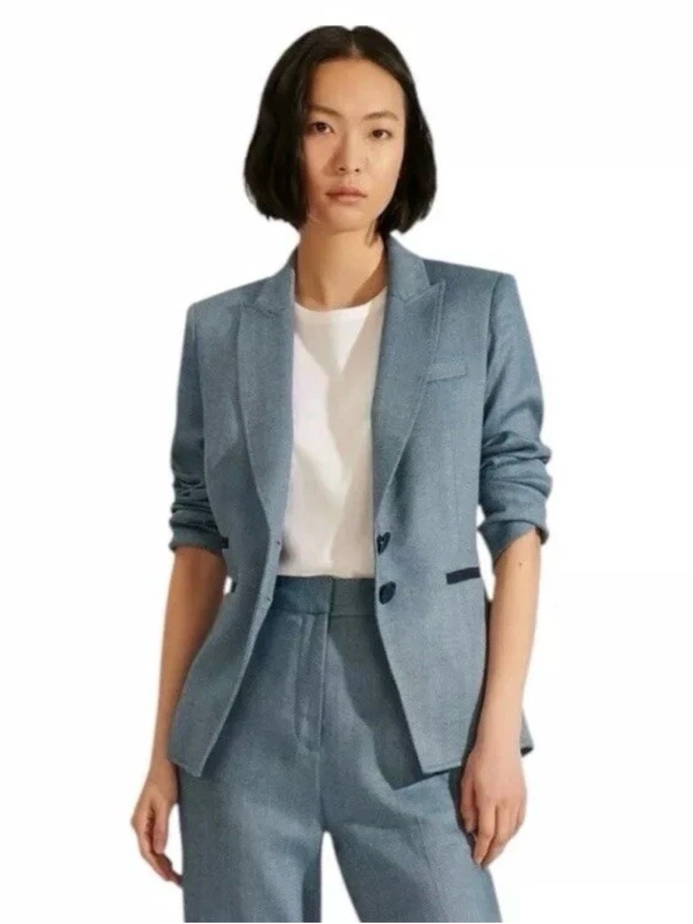 Veronica Beard Hudson Dickey Blazer Jacket with Blue Suede Elbow Patches